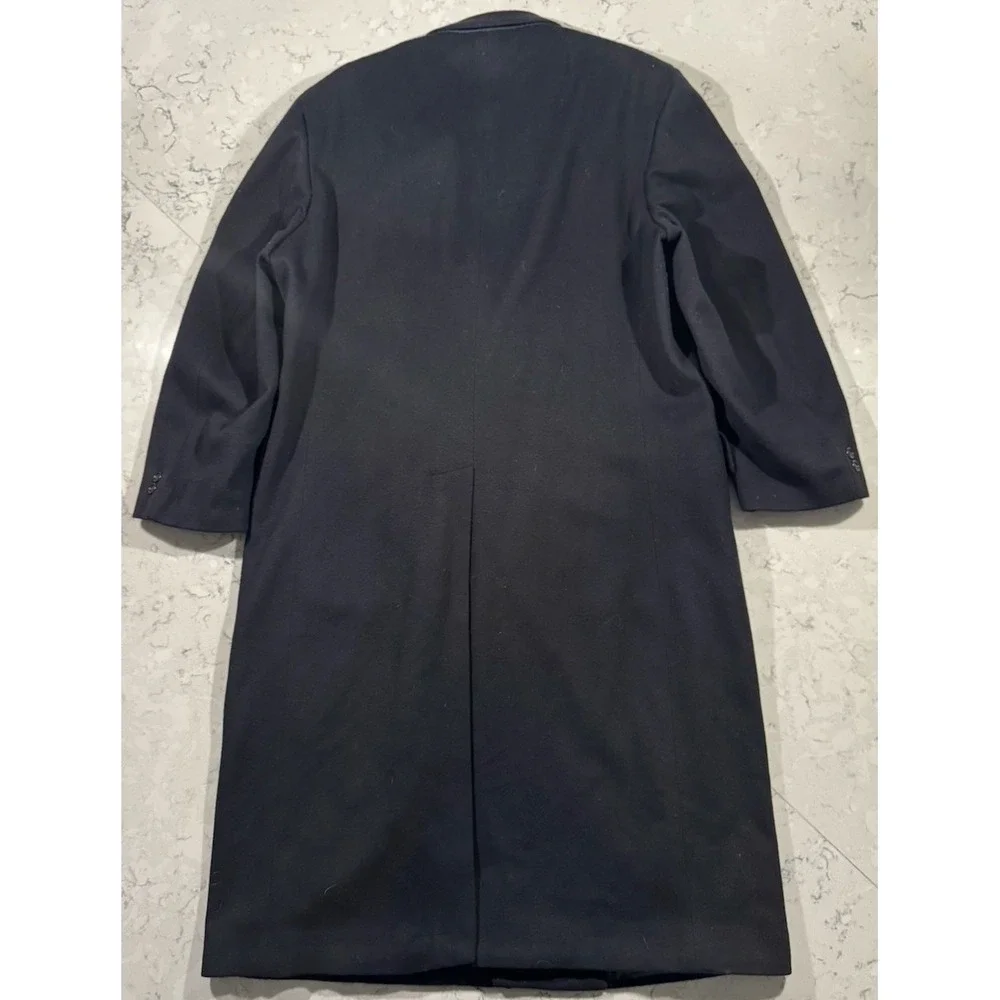 VTG Sterling & Hunt Overcoat Mens 46 Black Wool Long Coat Single Breasted Lined